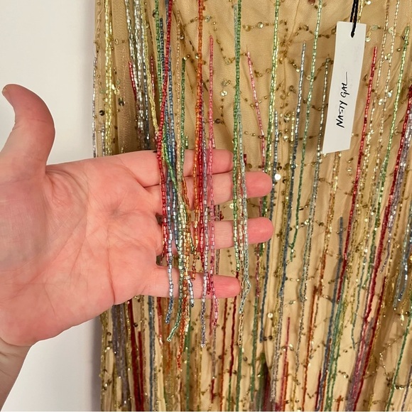 Nasty Gal Yellow Tan Tassel Beaded Sequin Flare Pants NWT sz 8 - Picture 7 of 15